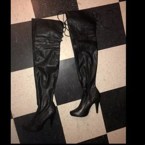 Steve Madden Gleemer Black Leather Corset OTK Boots Sz 9 Rare Y2K